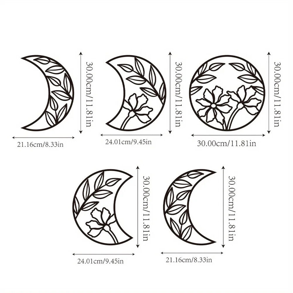 5pcs Moon Phase Wall Hanging Decor Flower Leaf Wall Art Decor Nordic Decoration
