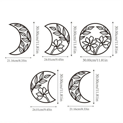 5pcs Moon Phase Wall Hanging Decor Flower Leaf Wall Art Decor Nordic Decoration