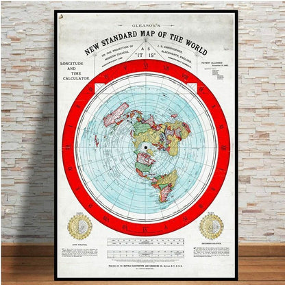1892 Flat Earth Map Poster Prints Movie World Painting Art Wall Pictures 60x80cm