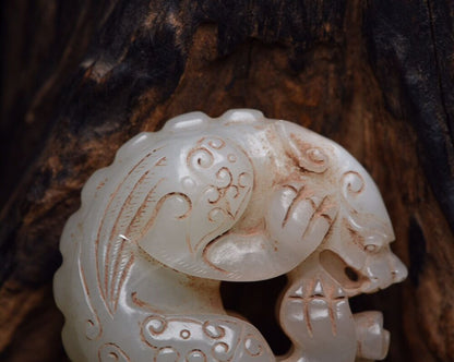 Chinese Hetian Jade Carving Sculpture Exquisite Beast Statue Antique Collections