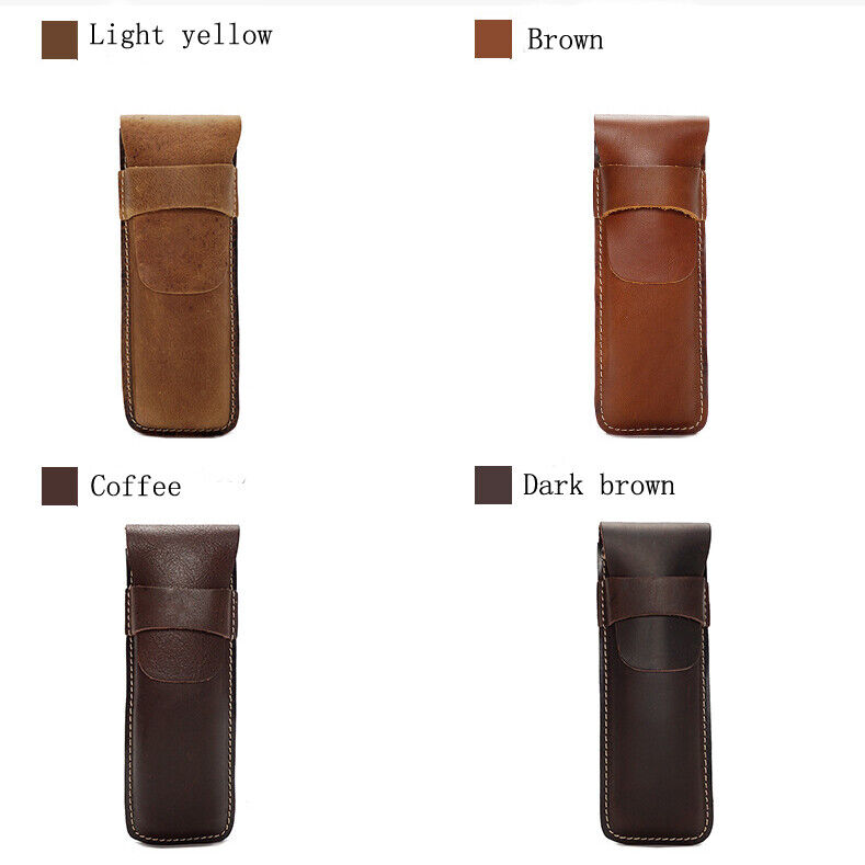 Handmade Cowhide Leather Vintage Pencil Case Pen Bag