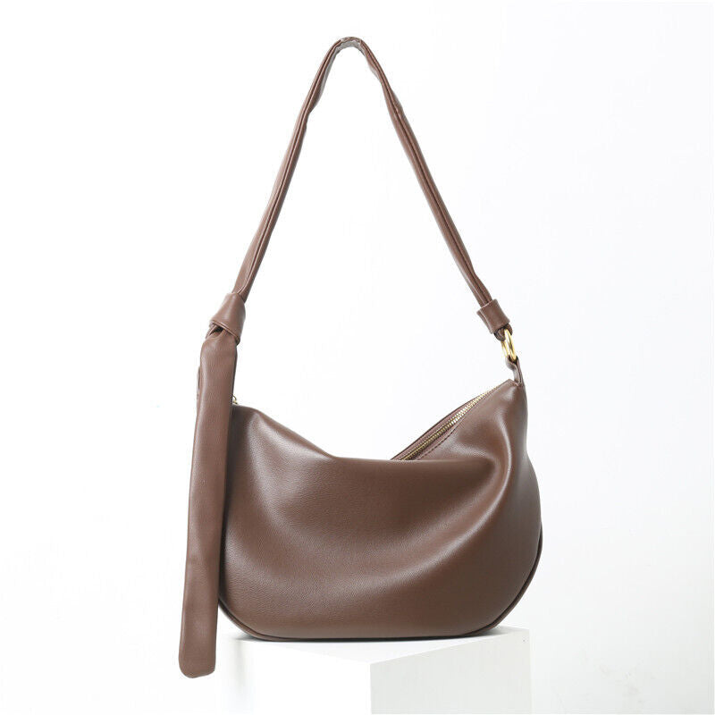 Draped Leather Shoulder Bag Crossbody Tote Hobo Purse Knotted Saddle Handbag
