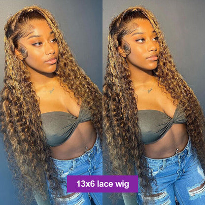 Wig Curly Colored Human Hair 13x6 Wave Lace Frontal Lace Closure Wigs