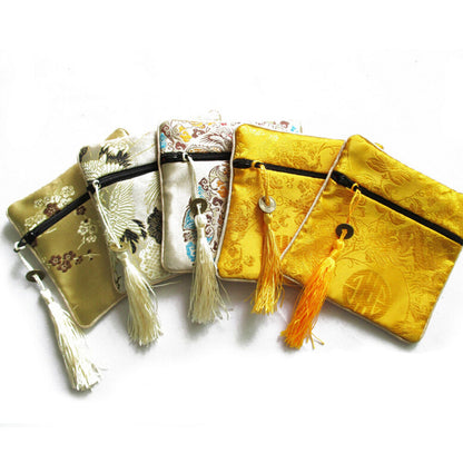 10PCS Mix Colors Chinese Zipper Coin Tassel Silk Square Jewelry Bags Pouch-ca