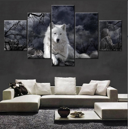 5 pieces of animal wolf HD spray canvas oil painting
