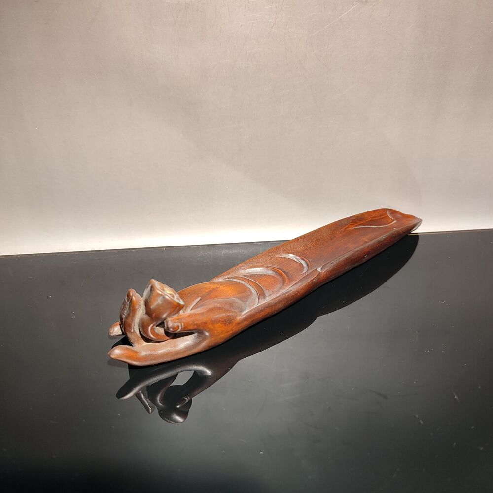 Chinese Boxwood Wooden Carvings Lotus Buddhism Meditation Censer Incense Burner