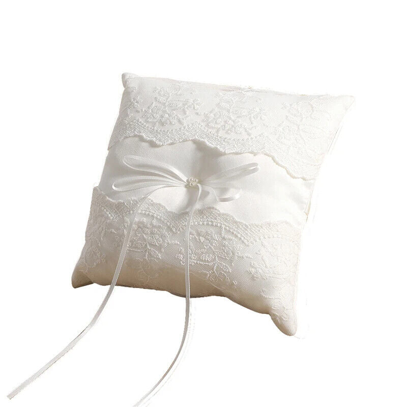 Ring Pillow Basket White Wedding Flower Girls Lace Pearl Event Party Decorations