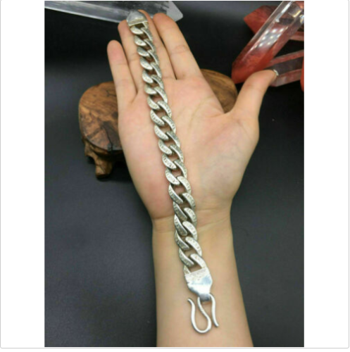 Asian old miao silver hand cast cool statue bracelet jewel gift