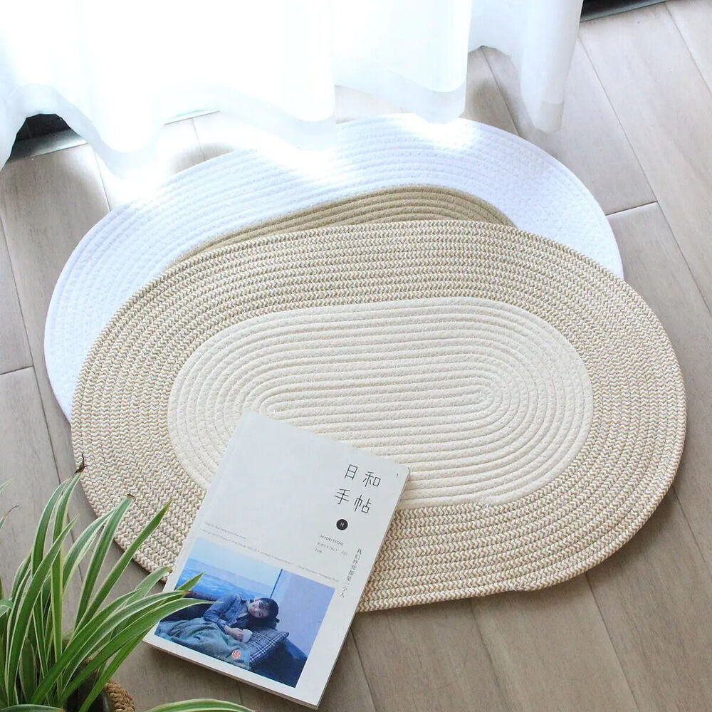 Door Mat Woven Cotton Rope Non Slip Carpet Entrance Bedroom Bedside Rugs 65x45cm
