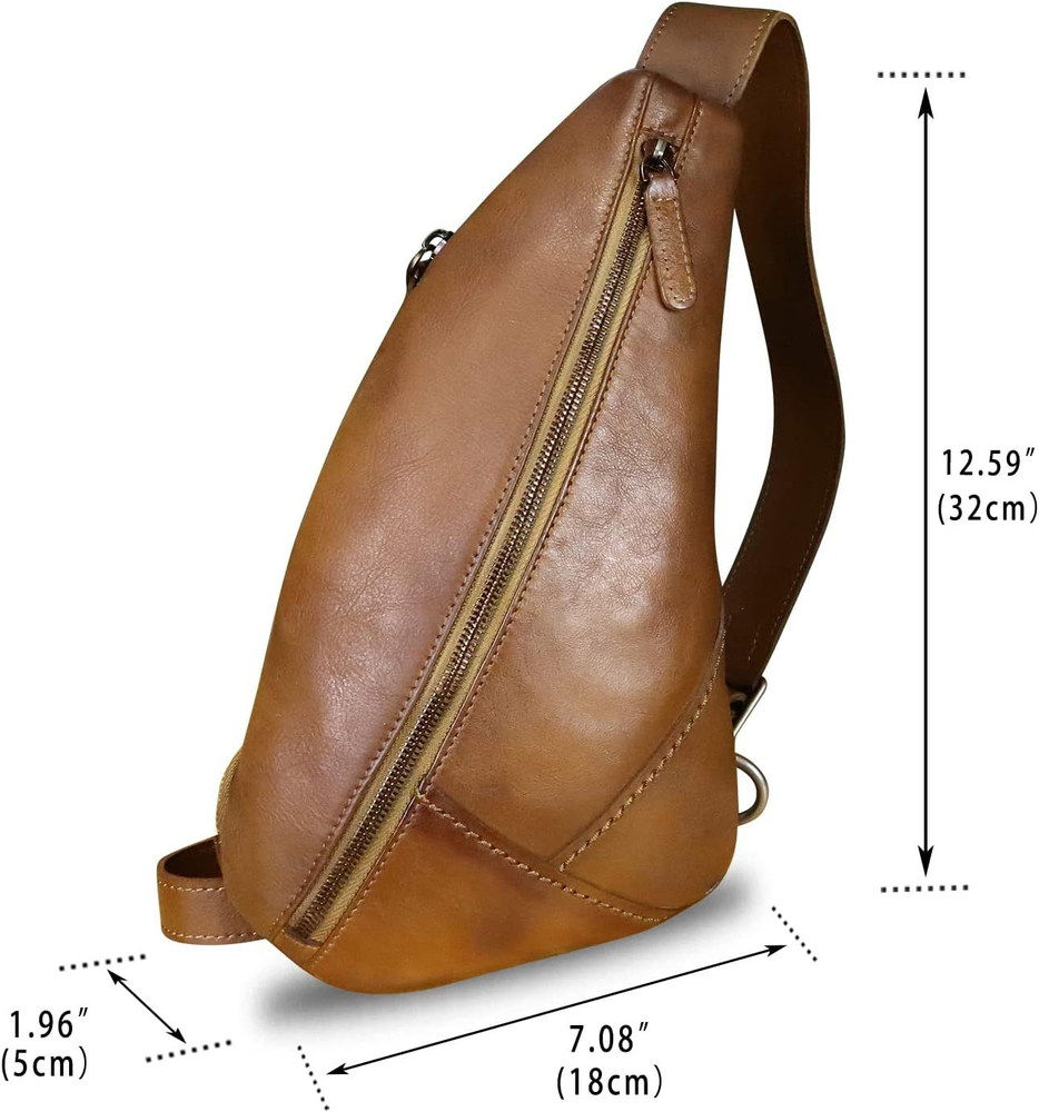LRTO Genuine Leather Sling Bag Crossbody Motorcycle Handmade Darkbrown