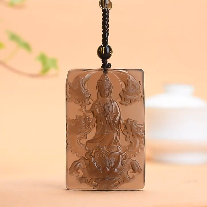 Natural Ice Obsidian Dragon Riding Guanyin Pendant with Necklace Pendant