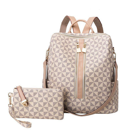 Synthetic Leather Backpacks 2 Pcs Sets Traveling Bags Geometric Print Polyester
