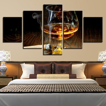 Cigarette Alcohol Glass Cigar Canvas Prints Painting Wall Art Home Decor 5PCS