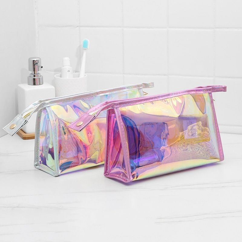 Pink Transparent Cosmetic Bag PVC Clear Makeup Bag Waterproof Zipper Beauty Case