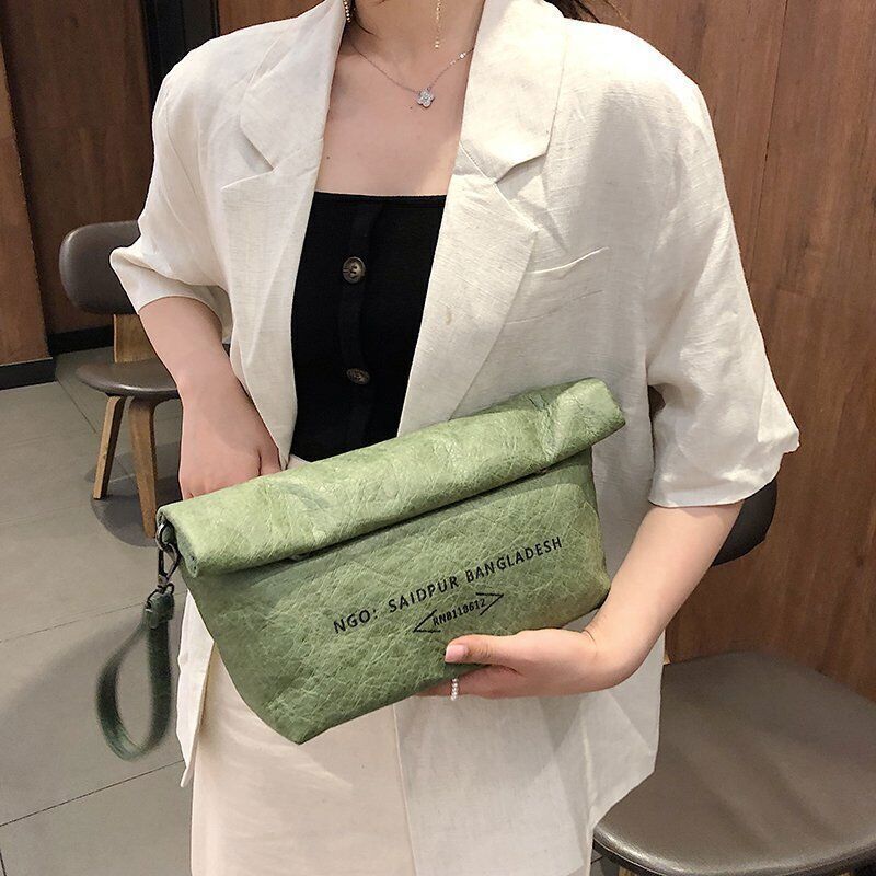 Dumpling Kraft Paper Crossbody Bags Women Flip Buttons Closure Handbags