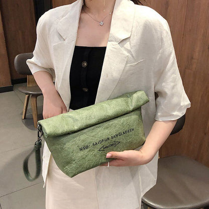 Dumpling Kraft Paper Crossbody Bags Women Flip Buttons Closure Handbags
