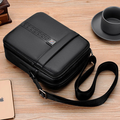 100% Genuine Leather Men's Double Zipper Sling Shoulder Messenger Bag Crossbody