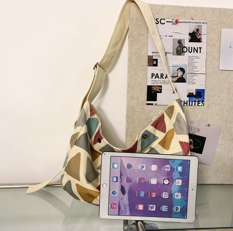 Canvas Big Soft Slouchy Bag Vintage Retro Student Laptop Pouch Crossbody Purse