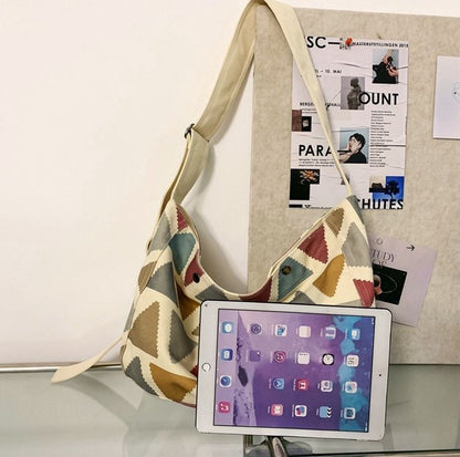 Canvas Big Soft Slouchy Bag Vintage Retro Student Laptop Pouch Crossbody Purse