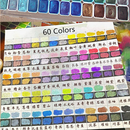 Watercolor Paints 2.3ml 60 Colors Panchromatic Preadolescent Glitter Set Tin Box