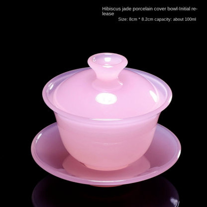 Hibiscus Jade Tea Bowl Porcelain Glazed Glass Jade Kung Fu Tea Set Tureen Bowls