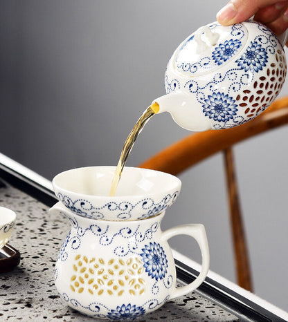 Porcelain tea set China cellular design ceramic tea pot gaiwan cups tea filters