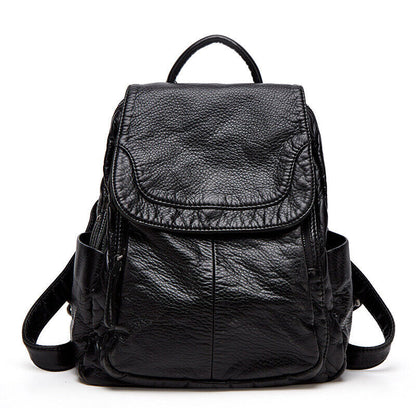 Soft Lambskin Leather Women's Backpack Shoulder School Bag Retro Travel Bags