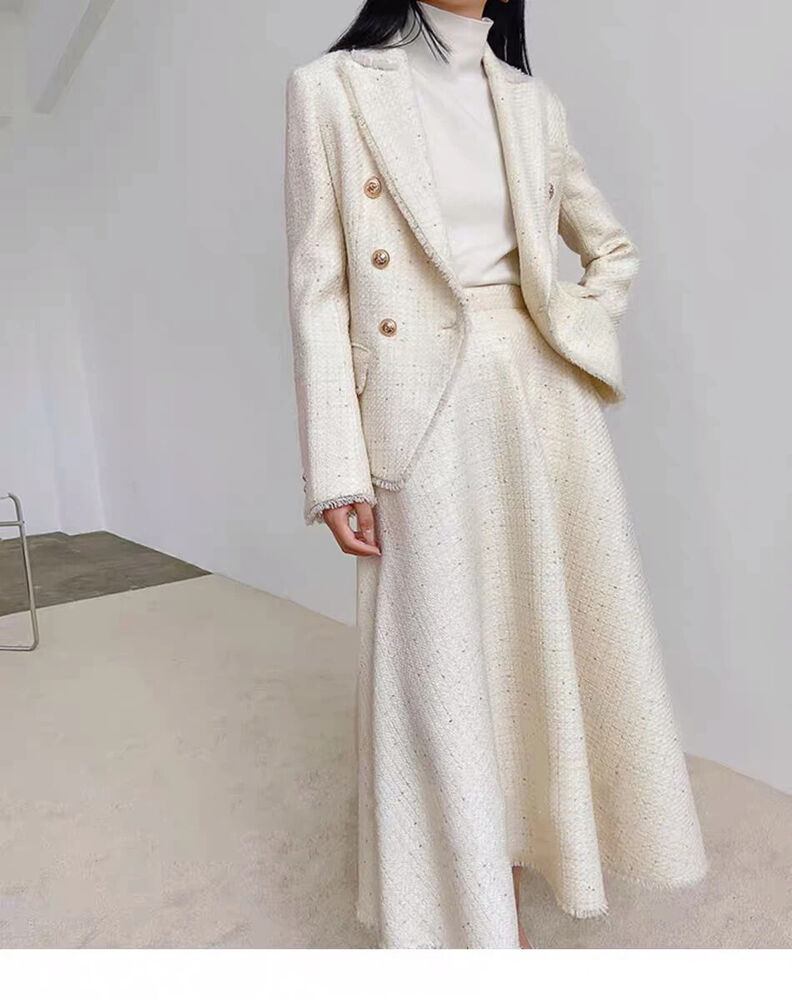 Beige Jacket + Skirt Set Set Women's Suit 2-Piece Set