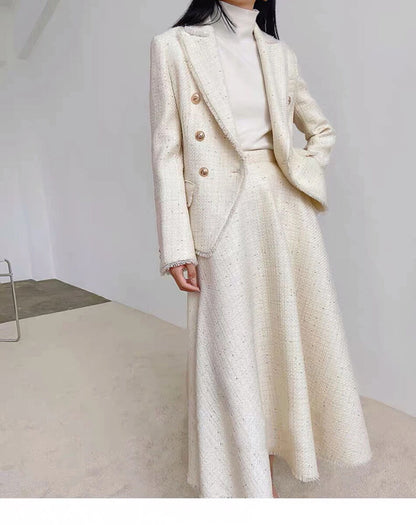 Beige Jacket + Skirt Set Set Women's Suit 2-Piece Set