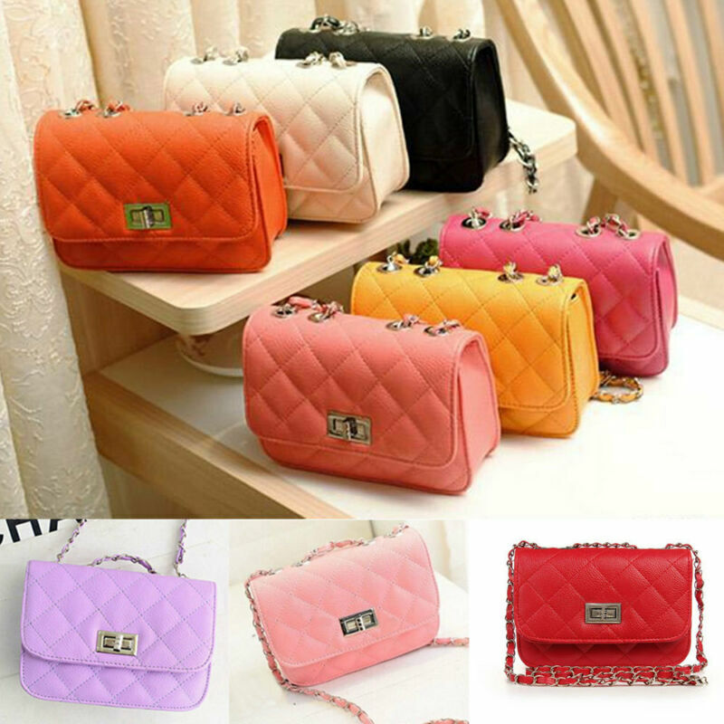 Leather Handbag Shoulder Cross Body Bag Satchel Purse Solid Chains Hasp Flap