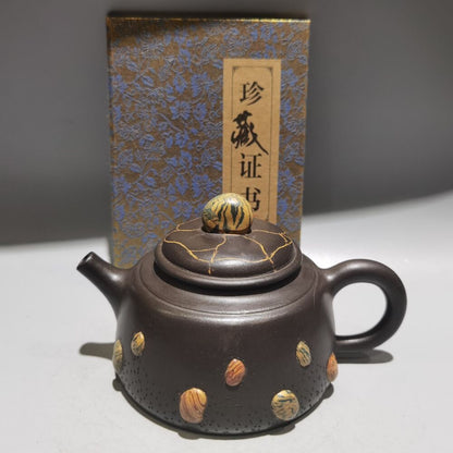 Vintage Chinese Yixing Purple Clay Teapot Zisha Ceremony Collectible Calligraphy