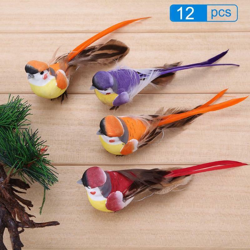 12Pcs Cute Simulation feather foam Bird Mini DIY Artificial Bird Home Decoration