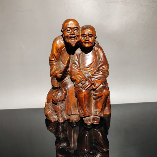 vintage Boxwood chinese antique wooden carving old men women statue wood home