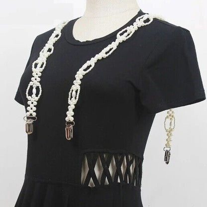 Women Waist Corset 69x2cm Fashion Pearl Chain Decoration Suspender Trouser Strap