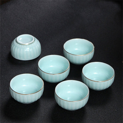 Boutique Celadon Tea Set Porcelain Tea Pot Tea Cups & Mats Pitcher Tea Strainer