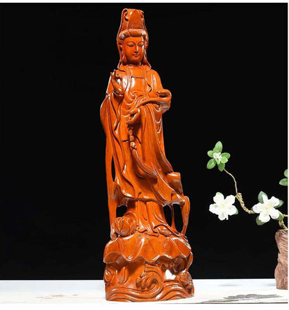 30CM Blessing family Talisman Guanyin Buddha Rosewood carving Sculpture statue