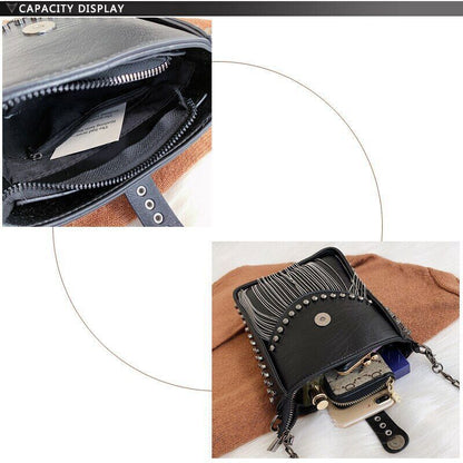 Women Shoulder Bag PU Leather Handbag Black Crossbody Tassel