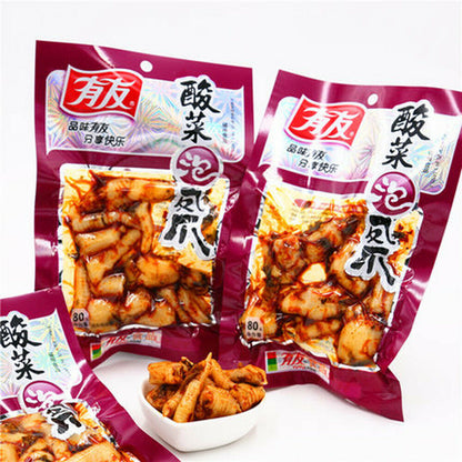 5 Bags x 70g Youyou Suancai Chicken Feet Chinese Specialty 5袋装有友凤爪鸡爪酸菜味中国特产