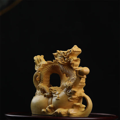 12cm Boxwood Animal Sculpture Boxwood Wood Statue Real Wood dragon Office Wood