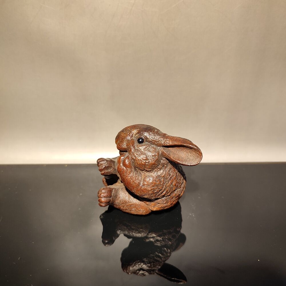 vintage Chinese Carved Rabbit sculpture Statue wood Christmas Wooden gift child