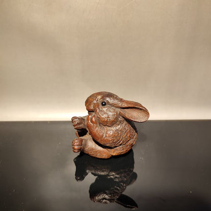 vintage Chinese Carved Rabbit sculpture Statue wood Christmas Wooden gift child