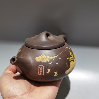 Chinese Yixing Zisha Clay Handmade Painting Scenery Kung Fu Tea Exquisite Teapot