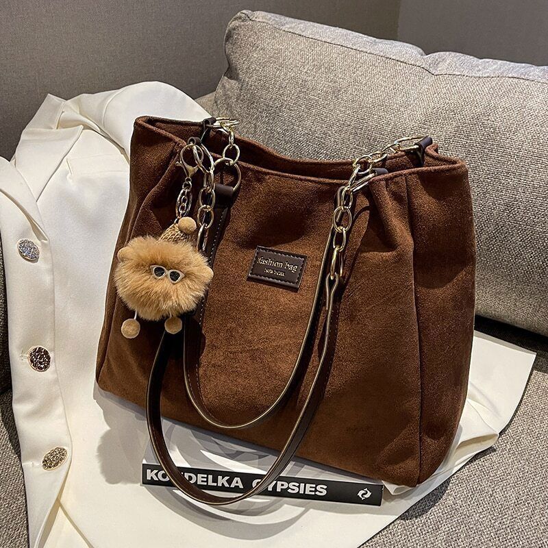 Suede Handbags Women Winter Warm Bag Office Tote Shoulder Bag Ladies