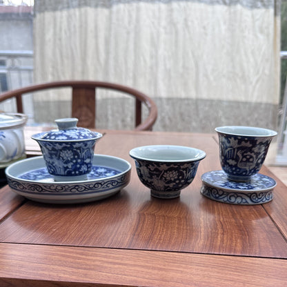 Jingdezhen Handmade Wood Kiln Blue Hat Bowl Tea Bowl Jar Carrying Kung Fu Teacup -