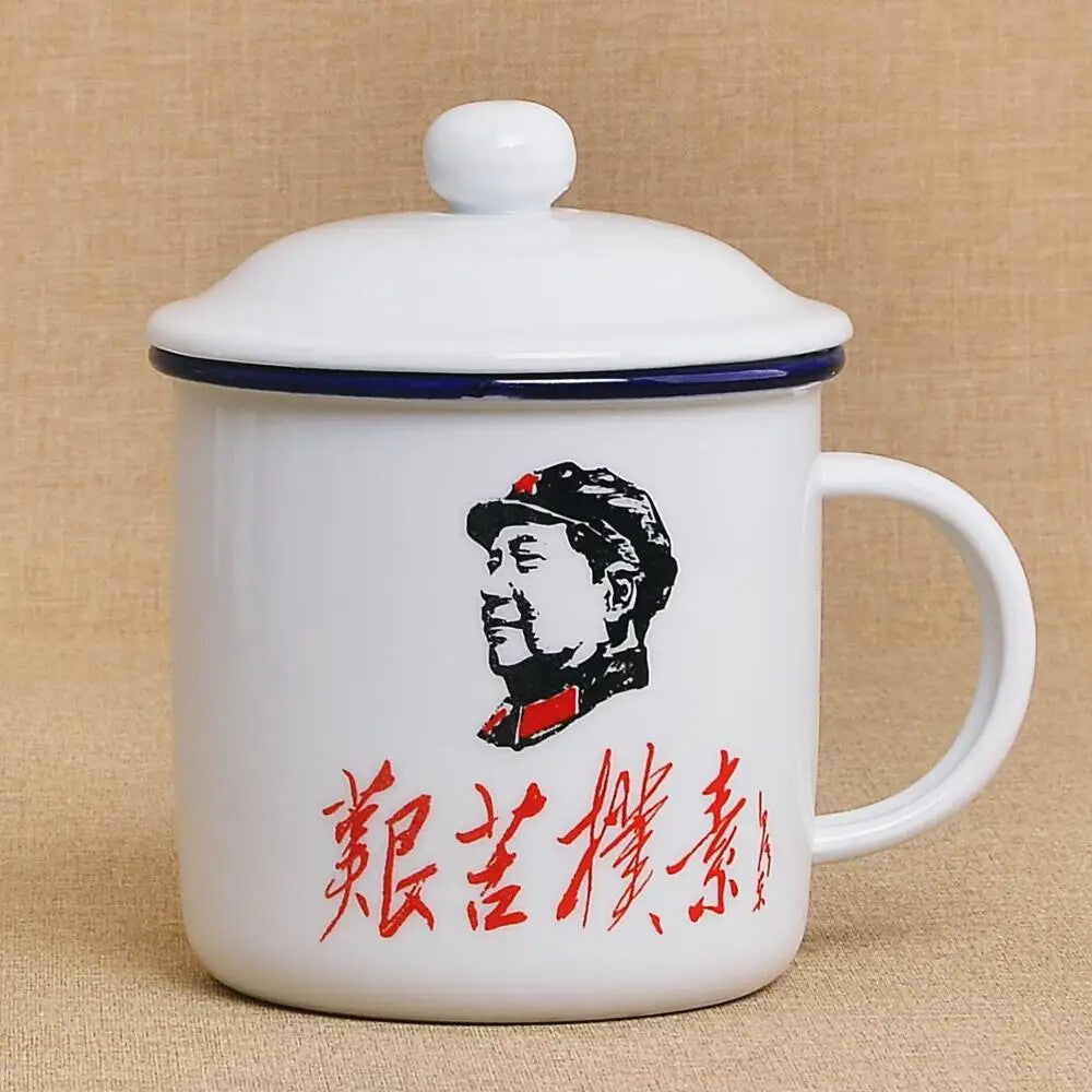 450M ceramic cup + lid Chinese *** retro drinking glass teapot enamel mug -