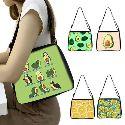 Cute Avocado Lemon Print Shoulder Bags Handbag Clutch Lipstick Purse Storage Bag