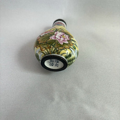 Old Peking Chinese Cloisonne Snuff Bottle Enamel Painted Flower Dragonfly Signed