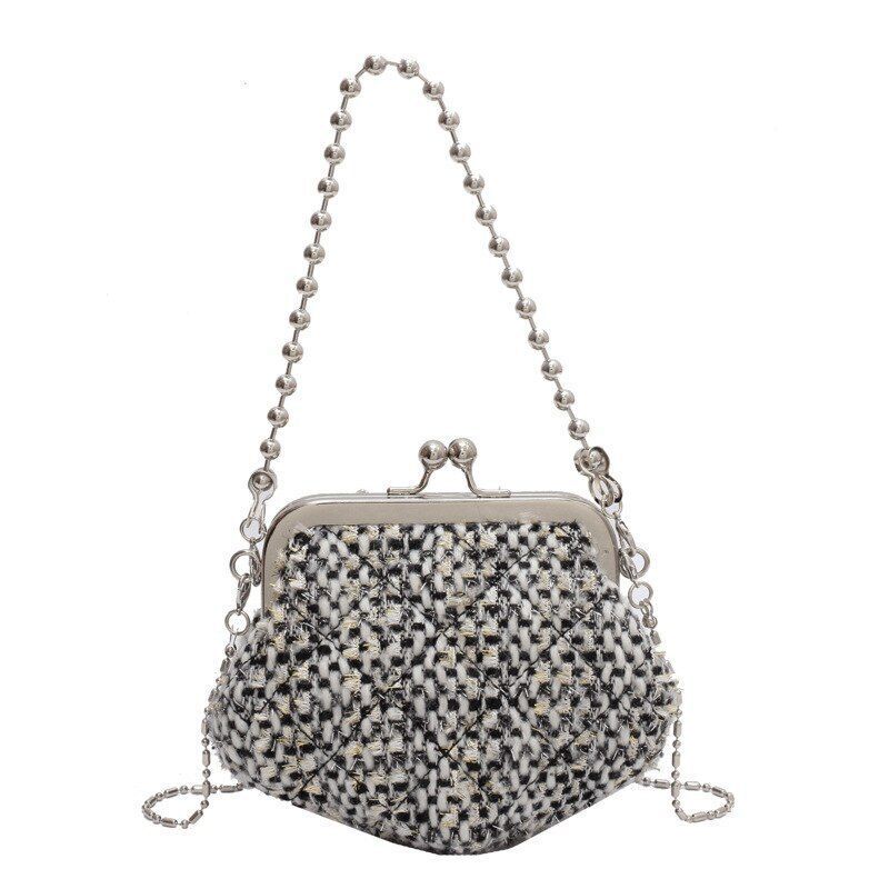 Fall Winter Shell Shaped Clip Handbag Bead Chains Luxury Purse Polyester Pouch