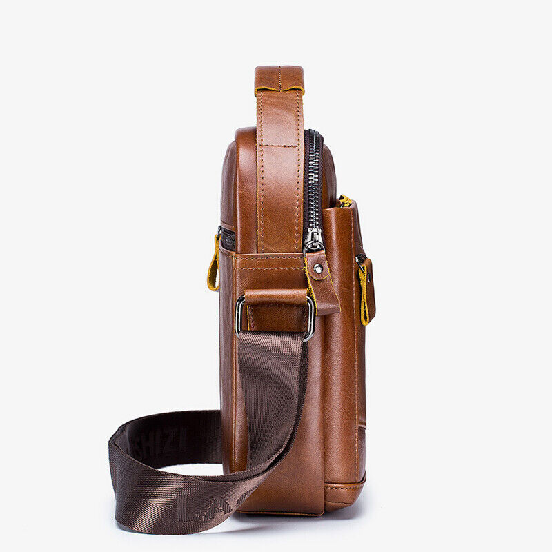 100% Genuine Leather Men's Sling Shoulder/Messenger Bag Business Zipper Handbag