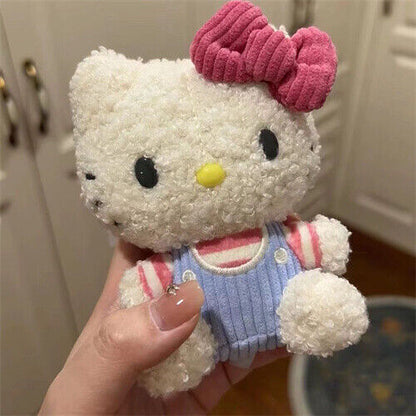 Cute Curly Top Bow Hello Kitty Doll Pendant Keychain Sof Bag Backpack Key Chain